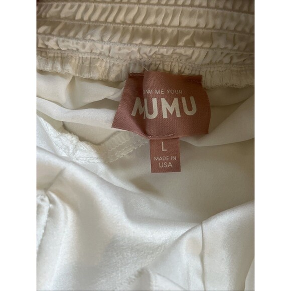 Show Me Your Mumu Reese Ruffle Midi Dress White Chiffon Size Large - Picture 9 of 10